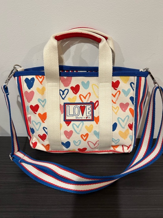 Brighton Handbags - Brighton Red, White and You, Canvas Heart Print Tote, 14x8x3, EUC
